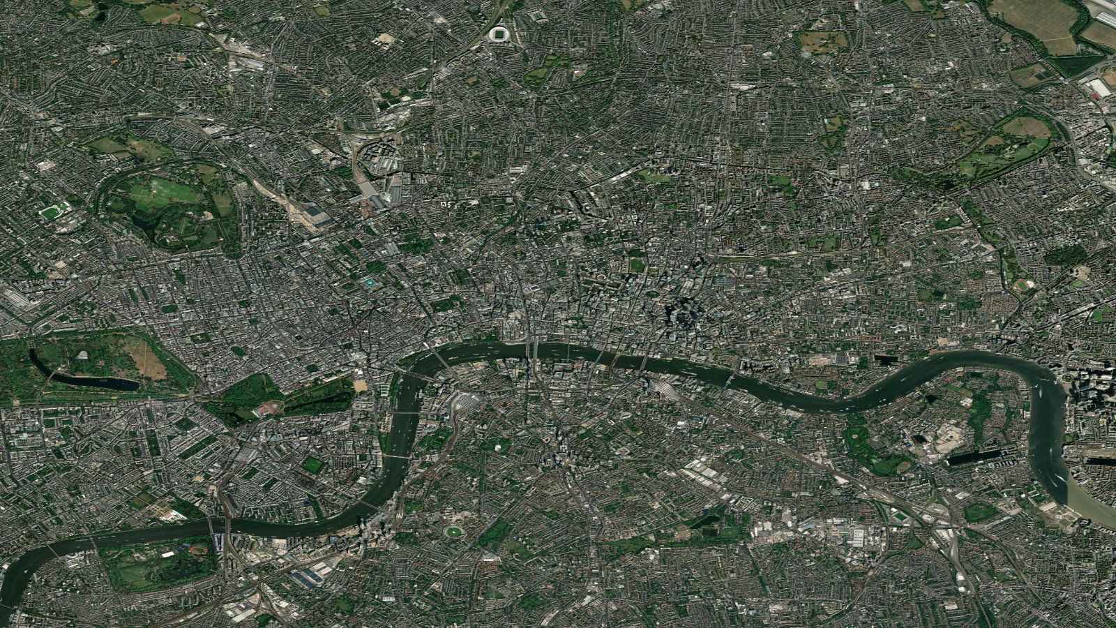 Satellite view of Whitehall and the government core of central London, where the UK holds its OneWeb shareholding and special rights.
